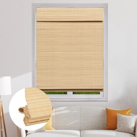 SEEYE Cordless Bamboo Roman Shades, Blackout Natural Bamboo Blinds for Indoor Windows, Roll Up Blind Privacy Shade for Home, Office, Door, UV Resistant & Easy to Install, 44" W x 64" H, Natural