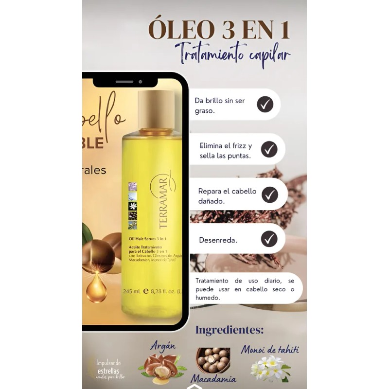 Aceite De Argan Para Cabello 3 En 1 Terramar 195ml