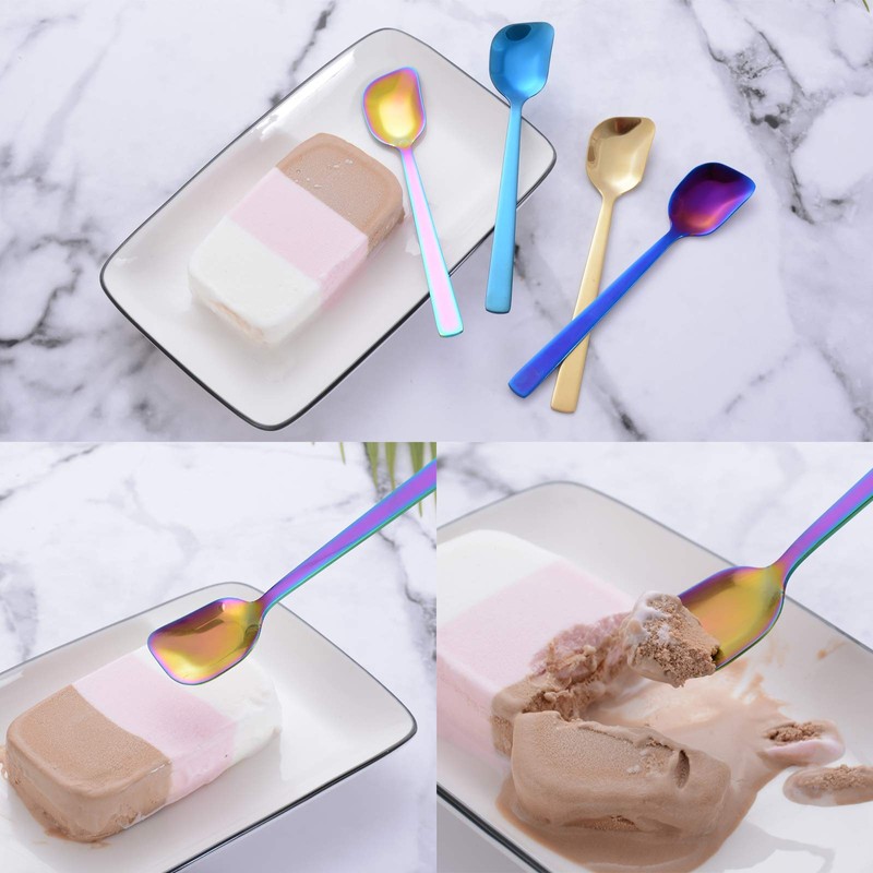 GoGeiLi Yogurt Spoon, Stainless Steel Gelato/Ice Cream Spoon, Rainbow Fruit