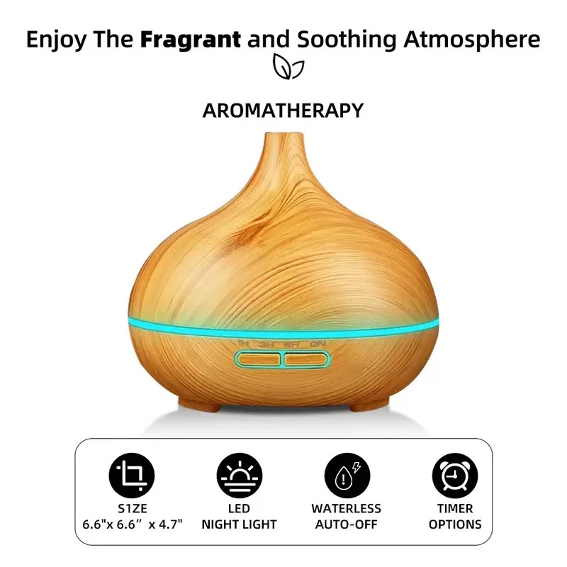 550ml Ultrasonic Essential Oil Diffuser & Humidifier – Wood Grain