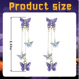Purple Butterfly Earrings for Women with Lavender Dress, Sparkle Crystal Halloween Dangle Earrings for Fairy Dress, Butterfly Costume & Singer Costume Outfits