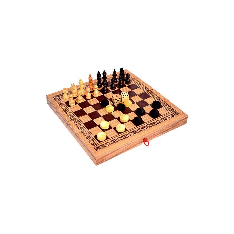 Backgammon Chess and Colour Checker Box, Medium, Puzzle Wood Game