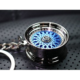 VmG-Store BBS Style Black / Chrome Rim Keyring - Solid Pendant, blue