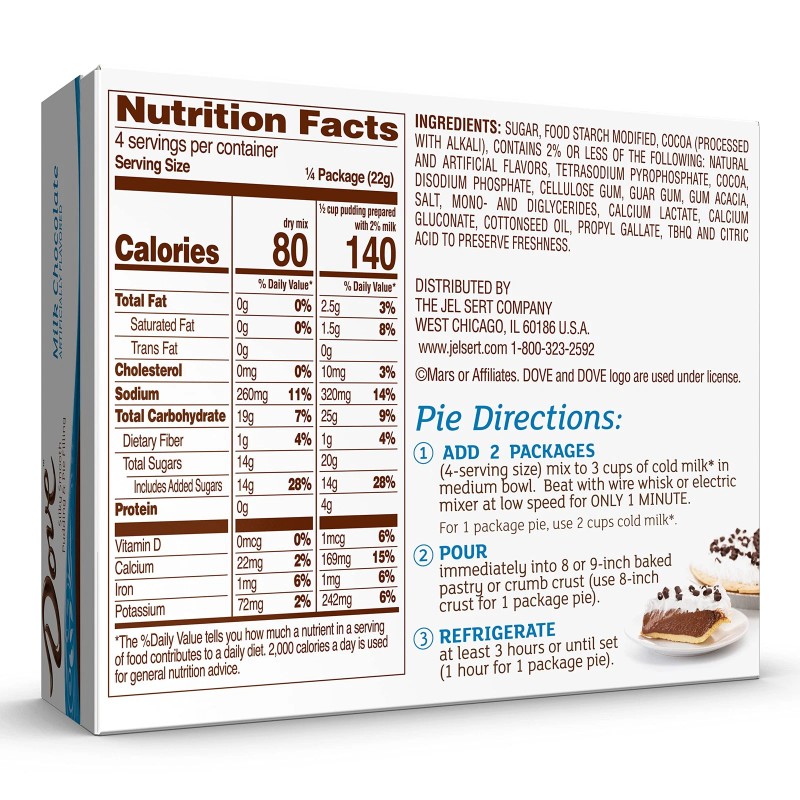 Dove Milk Chocolate Pudding Mix 3.34 Oz Pack Of 12