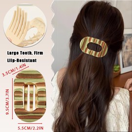 Flomiara 4PCS Hair Clips for Women, Flat Claw Clips for Lying, Non-Slip Clip Thick Any Style, Large Strong-Hold Claws for Styling, Light Cute Women Girls, Stripes, Fruits Green, Satin Hair Ties Green