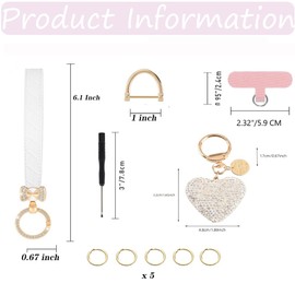 EAQIOIL Multifunctional Keychain Wristlet for Women - White Leather Keychain Bracelet With Bow/Flower/Heart Keychain