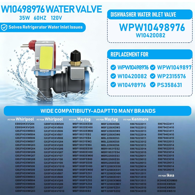WPW10498976 W10498976 Refrigerator Ice Maker Water Inlet