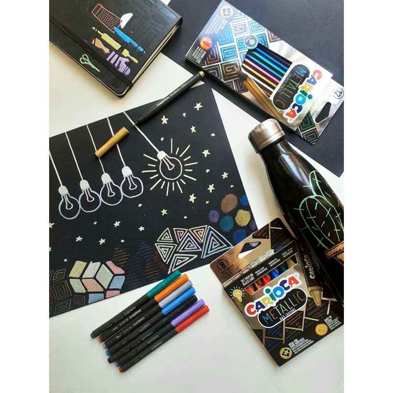 Box with 8 metallic felt pens, fine tip, different colours,