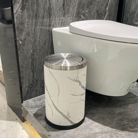 LEASYLIFE 9L/2.3GAL Small Trash Can with Swing Lid,Fancy Gold Waste Paper Baskets for Bathrooms,Gold Small Trash Can for Bathroom,Bedroom, Powder Room,Office,Laundry Room (9L-Wash Painting)