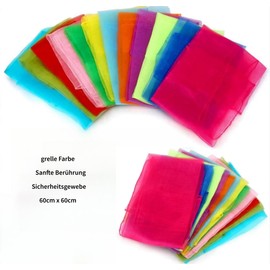 Pack of 12 Juggling Cloths, Colourful Silk Cloths, Chiffon Cloths, Children's Square Dance Cloths, Gymnastics Cloths, Juggling Scarves for Dancing, Juggling, Sensory, Dance Cloths, 60 x 60 cm,