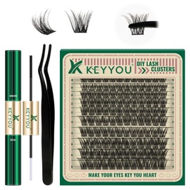 Lash Extension Kit 120pcs Lash Clusters Lash Bond and Seal Eyelash Extension Kit KEYYOU D Curl 8-18MIX Soft Natural Lashes with Lash Applicator for DIY at Home(Kit-DV02-8-18MIX)