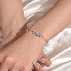 FH.bird Pink Tourmaline Bracelet, Women's October Birthstone, Four Leaf Clover, Lucky Flower, 925 Silver, Hypoallergenic, Blue, Simple Accessory, Popular Birthday Gift, Silver, Cubic Zirconia