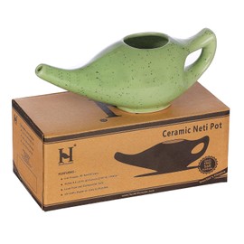 HealthGoodsAU - Freckle Pattern Green Ceramic Neti Pot for Nasal Cleansing, 225 Ml Capacity, Dishwasher Safe