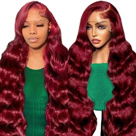 99J Burgundy Lace Front Wigs Human Hair Body Wave 13x6 HD Transparent Lace Front Wigs Human Hair Pre Plucked 200 Density Red Colored Wigs Human Hair for Women with Baby Hair 22 Inch