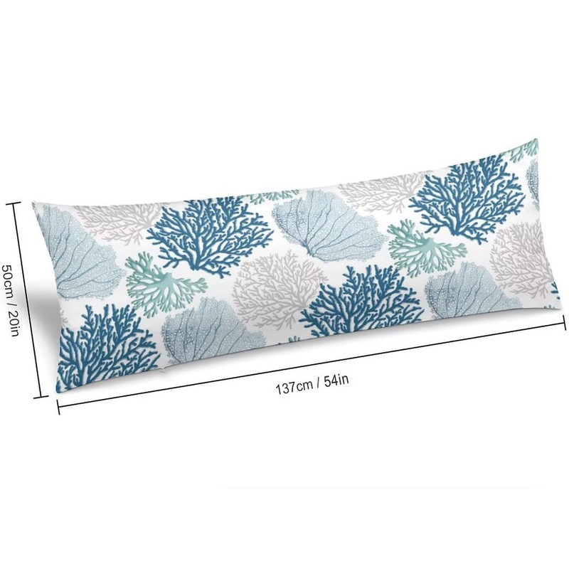 Nautical Blue Coral Body Pillow Cover Pillowcase with Zipper