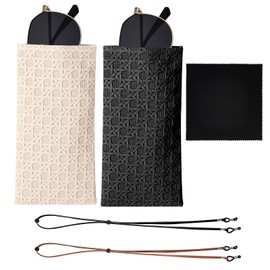 APMGONT Soft Glasses Case, Pack of 2 PU Leather Glasses Case, Portable Sunglasses Bag, Glasses Bag with Glasses Straps and Cleaning Cloth, Waterproof Glasses Case for Men and Women, Almond + Black