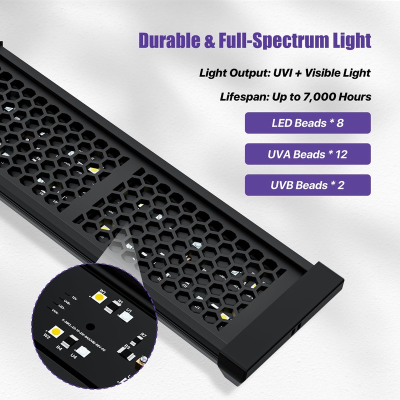 LURMMUE 8.5" Aluminum UVB 10.0 LED Reptile Light Bar with