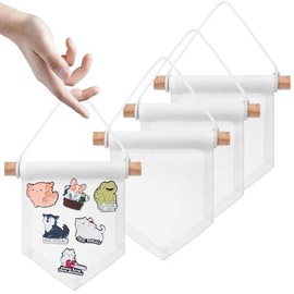 Breling 4 Pcs Mini Pin Display Banners Canvas Enamel Pin Hanging Decoration for Wall Boho Hanging Art Brooch Buttons Earrings Jewelry Holder Organizer Display Storage for Home Christmas Holiday Decor