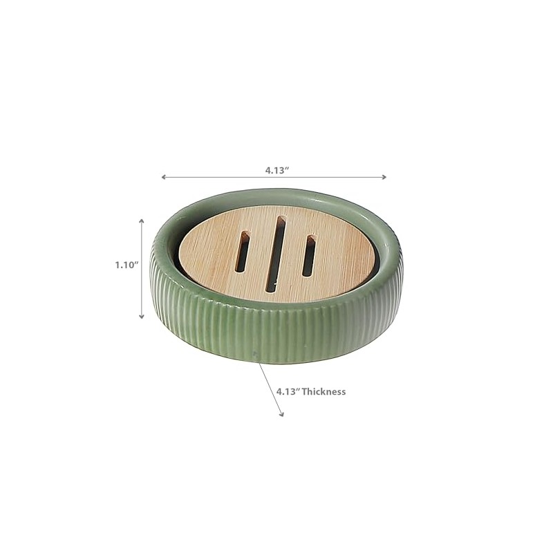 Soap Dish with Bamboo Green, Bathroom Accessories, Green, Dolomite, 4.13