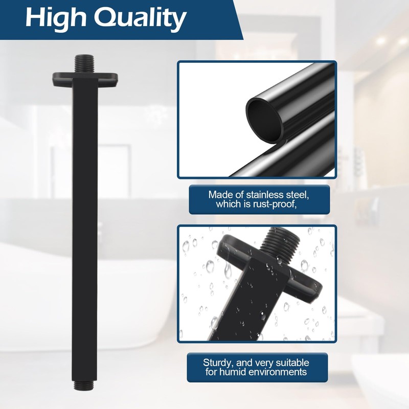 Ceiling Mounted Arm With Flange, Black Ceiling Shower Arm 12