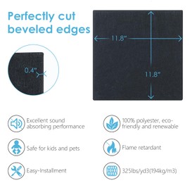 ZIMECS High Density 325lbs/yd3 Square Design Black Acoustic Panels - 12 Packs 11.8”x11.8”x0.38” Decorative Wall Panels for Noise Reduction - Dot Glue Included Easy Installment