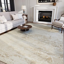 8x10 Area Rugs Washable Rug: Anti-Skid Abstract Modern Living Room Rug Soft Thin Carpets Indoor Floor Non-Shedding Carpet for Bedroom Dining Farmhouse Nursery Home Office (Beige Light Brown, 8'x10')