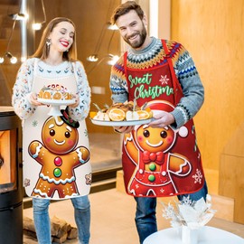 90shine 2PCS Christmas Aprons for Women: Kitchen Baking Cooking Apron, Adult Costume Accessories Xmas Holiday Decorations, White Elephant Gag Gifts (Gingerbread Men)