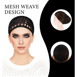 Crochet Hair Net, Comfortable Breathable Hair Wrap Net for Silk Press, Sleeping, Shower, Makeup, Hold Hair in Place All Night, Black (Reusable & Elastic, 2 Pack)