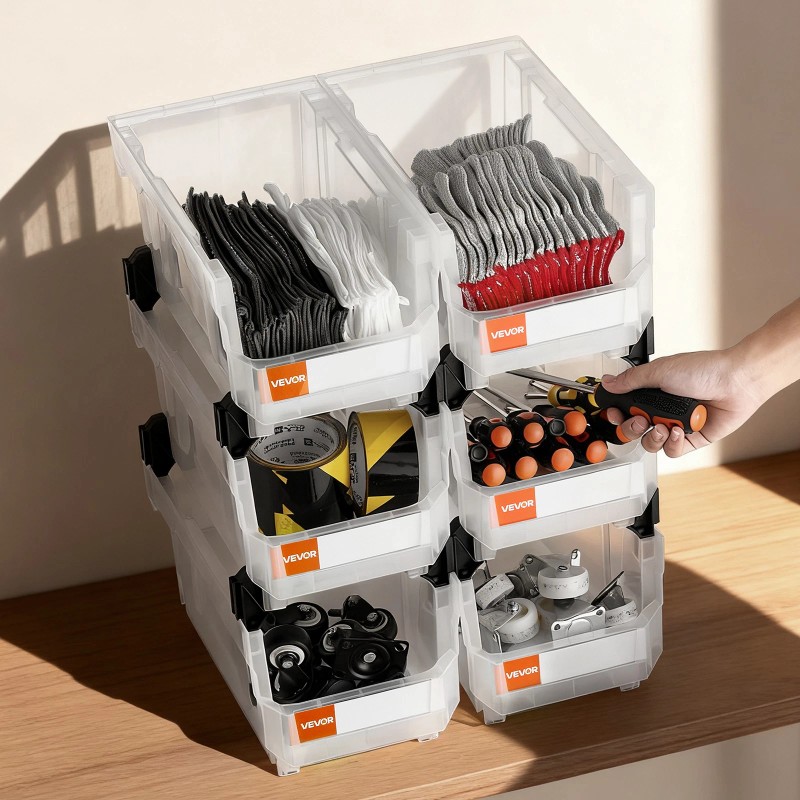 VEVOR Plastic Stackable Storage Bins 6 pcs Garage Organizer Bins