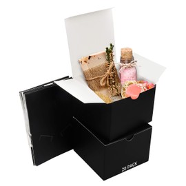 Belle Vous 20 Pack Black Kraft Gift Boxes - Box Measures 12 x 12 x 9cm (4.72 x 4.72 x 3.54 inches) - Easy Assemble Presentation Favour Present Box - Parties, Birthdays, Weddings, Holidays