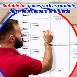 Saypacck 16 Player Erasable Tournament Bracket Poster Single Elimination Bracket Chart Large Reusable Blind Draw Dry Erase Board with Marker Pen Cleaning Cloth for Cornhole and Other Games 22x34