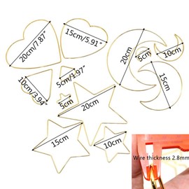 12 Pieces Assorted 4 Sizes Moon Star Heart Shaped Dream Catcher Rings Macrame Gold Metal Hoops for Floral Wreath Wall Hangings DIY Craft Supplies Home Decor (Heart)