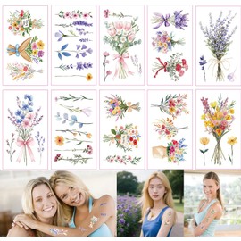 10 Sheets Wild Flower Temporary Tattoos Butterfly Party Decorations Waterproof Baby Shower Flower Theme Birthday Cute Stickers for Boys Girls Party Favors Gifts Decoration (flower 2)