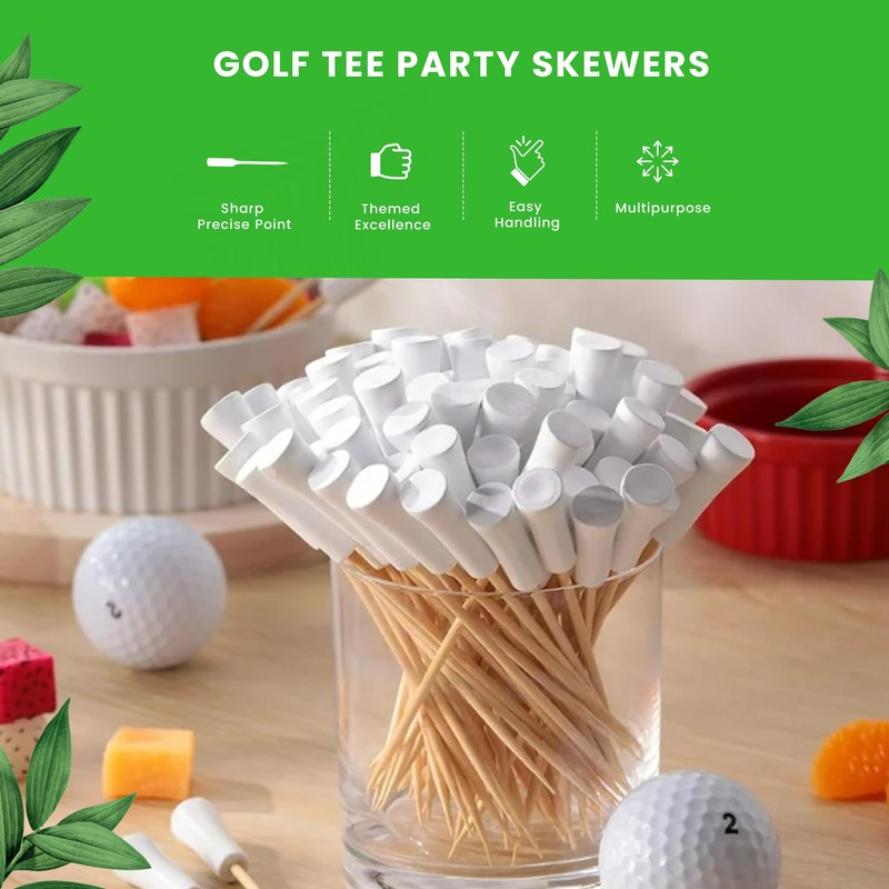 CANAPE KING Golf Tee Skewers - 100pcs Disposable Natural Bamboo