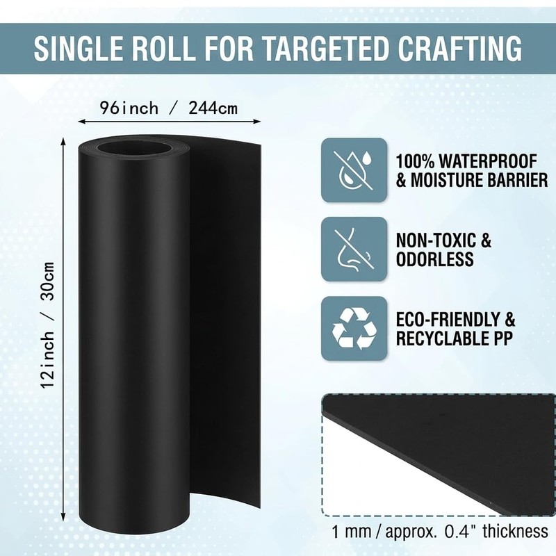 Black Plastic Roll 12x96x0.04inch, Hard Polypropylene Flexible Plastic Sheet into