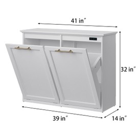 XM-ICE Tilt Out Trash Cabinet with Quick Installation and Deodorising Function, Wooden Trash Kichen Cabinet Holds Up to 2x13 Gallons Bins, Freestanding Trash Cabinet, White