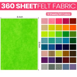 Reginary 360 Pcs Felt Fabric Sheets for Craft 12 x 8 Inch Felt Squares Bulk Assorted Color Felt Craft Sheets for DIY Sewing School Projects Patchwork Party Decoration, 40 Colors