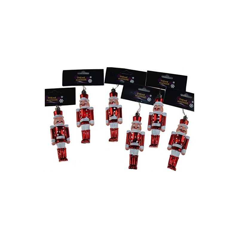 Set Of 6 Red Nutcracker Soldier 13cm Christmas Tree Baubles