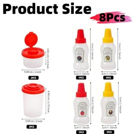 Jindizi 4PCS Salt and Pepper Shakers Sets,Plastic Airtight Spice Jar Dispenser with 4PCS Mini Sauce Squeeze Bottles for Travel Camping Picnic Outdoors Kitchen Lunch Boxes