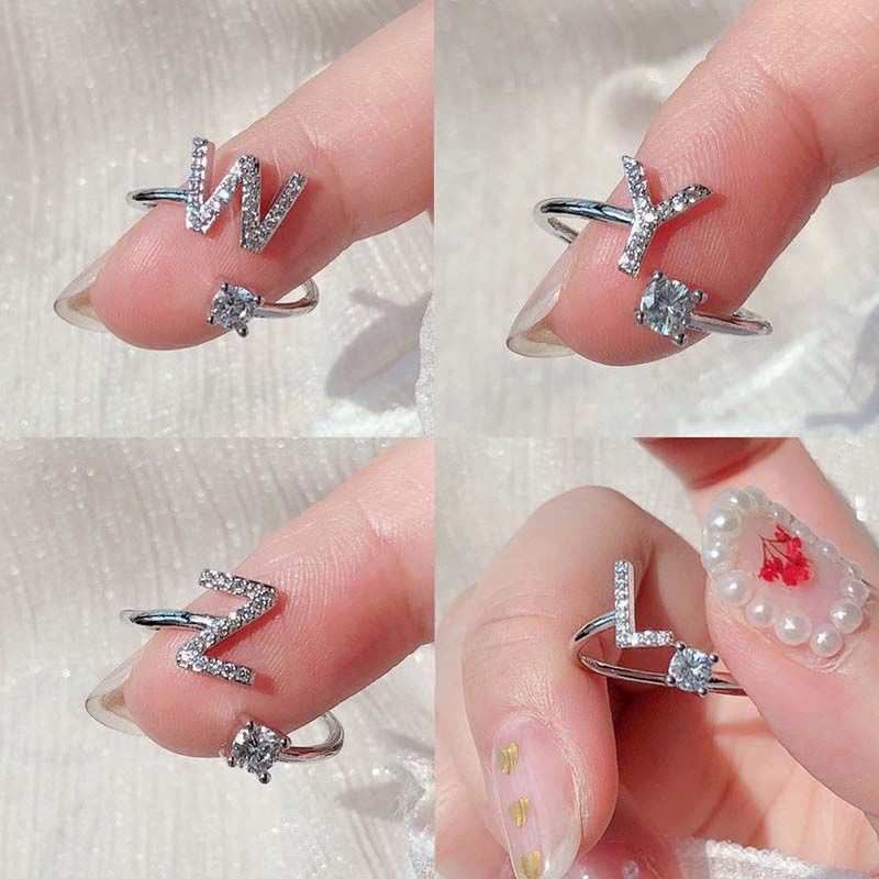 ZZ ZINFANDEL Boho Initial Sliver Rings for Woman,A-Z Statement Dainty