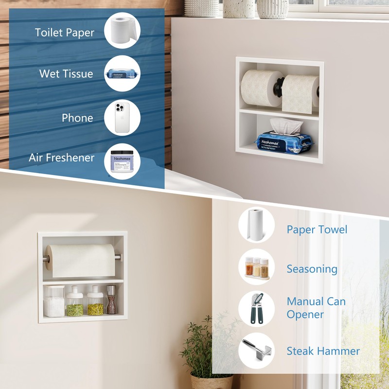 Neodrain White Recessed Toilet Paper Holder,Double Layer Wet Tissue Holder
