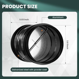 4" Backdraft Damper, One-Way Airflow Duct Insert with Spring-Loaded Aluminum Blades, for HVAC Exhaust Fans and Range Hood Ventilation Systems