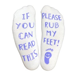 SILLY OBSESSIONS Funny Novelty Socks if you can read this, please rub my feet, Get Well Soon Socks for men and women, Birthday Socks Idea (Rub Feet -WHITE)