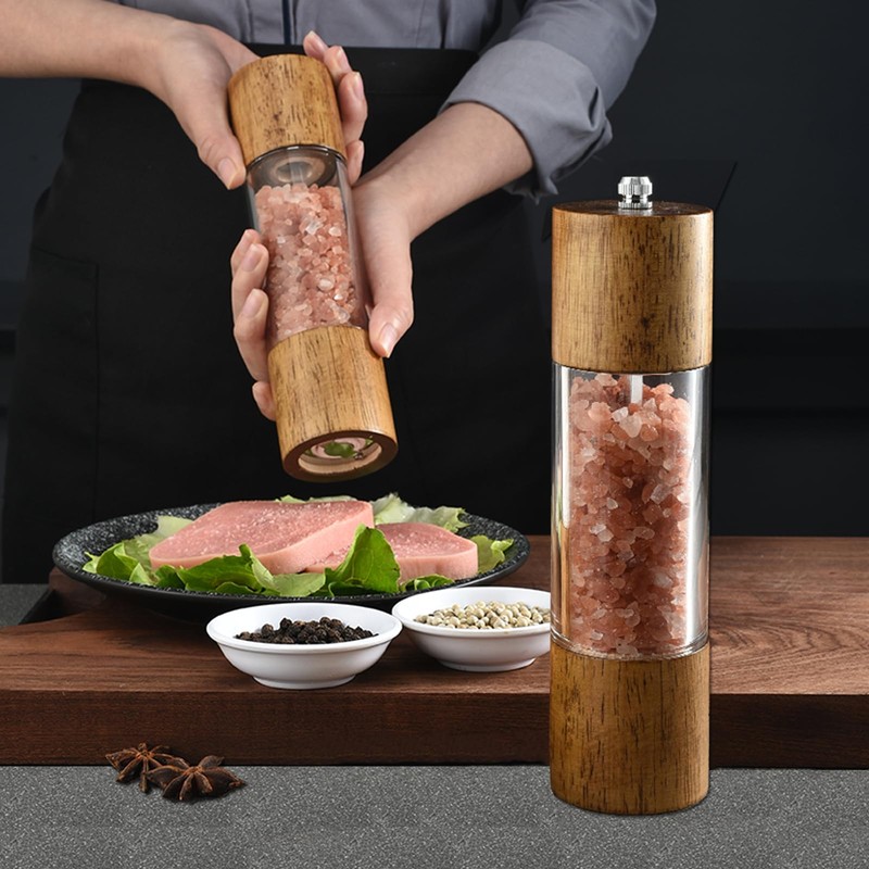 Nedyfix Advanced Acrylic Salt and Pepper Grinder, Wooden Pepper Grinder,