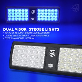 Xprite Blue 2-in-1 Visor Strobe Lights Interior Windshield Emergency Warning Lights for Police Firefighter Construction Vehicles Trucks