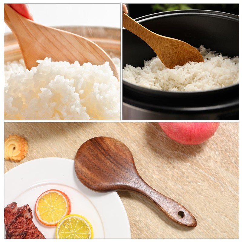 2 Pack Rice Scooper, Natural Wood Rice Spoon Paddle Non