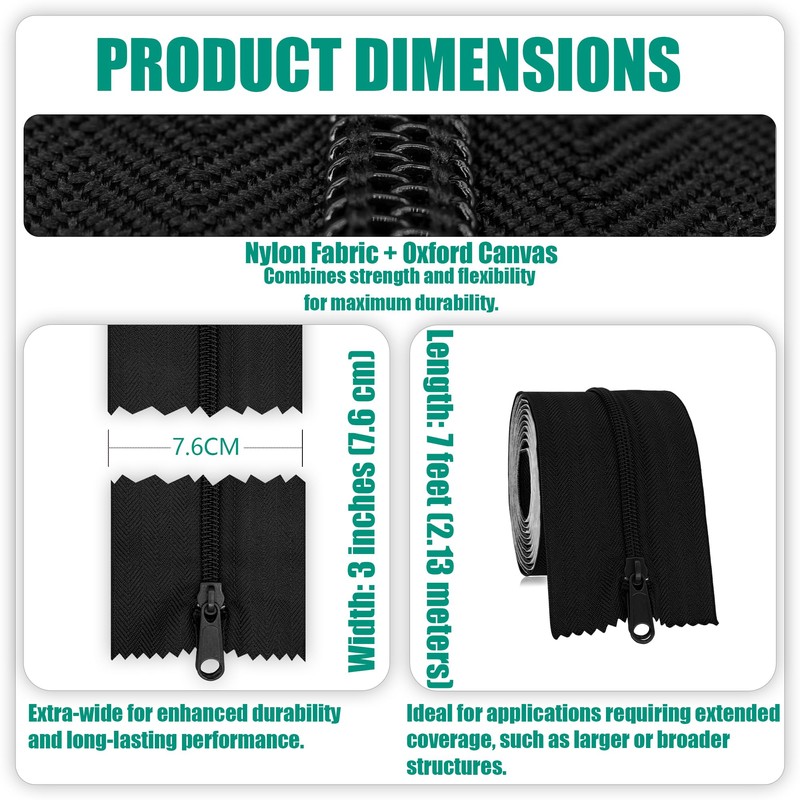 MAYOKEN® 2-Pack Black Heavy Duty Peel & Stick Zipper, 7ft
