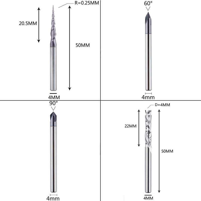 SpeTool Set of 4 Milling Cutter Set 4 mm Shank
