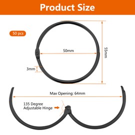 40 Pieces of Curtain Rings Metal, 50mm Curtain Rings for Opening, Shower Curtain Rings, Curtain Hanging Rings for Shower Curtains and Curtain Rods Book Rings (Black)