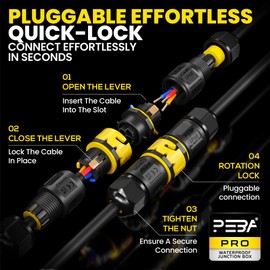 PEBA IP68 Waterproof Cable Connector, 3-Pin, Plug-in Waterproof Cable Connector, Cable Quick Connector with Plug and Socket for 4-12 mm, Connection Clamp with Lever Black, 1 Pack